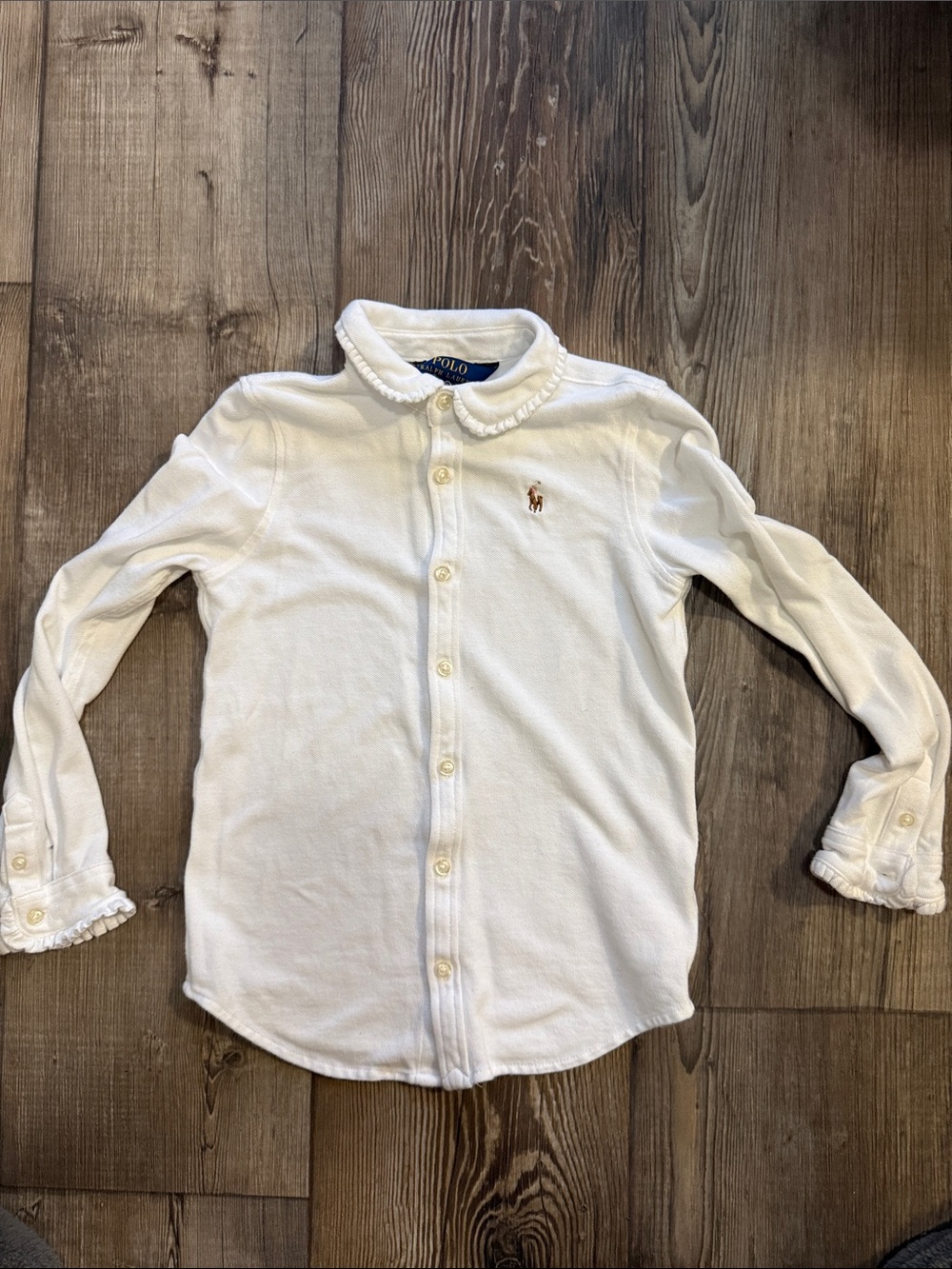 Polo by Ralph Lauren White Girls' Ruffle Collar Button-Down Shirt